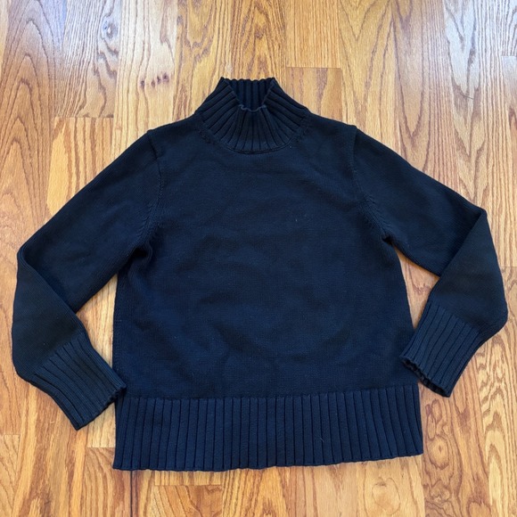 J.Crew Sweaters - J.Crew Womens Mock Neck Cotton Knit Sweater Black Ribbed Trim Size S Long Sleeve